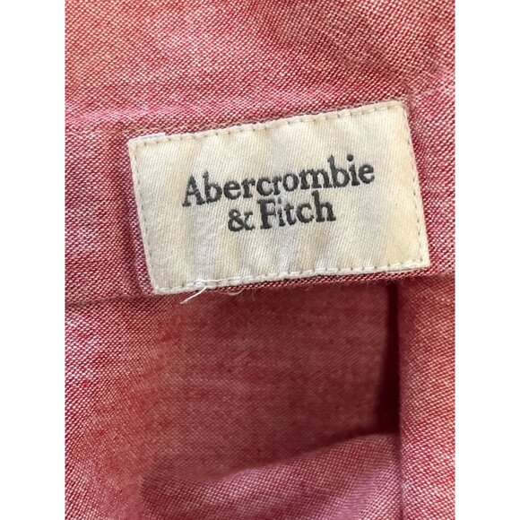 Abercrombie & Fitch Mens Muscle Fit Red Button-Up Shirt 100% Cotton Long Sleeve - Picture 4 of 6